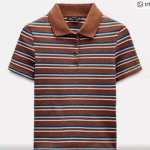 ZARA Brown Striped Polo Shirt